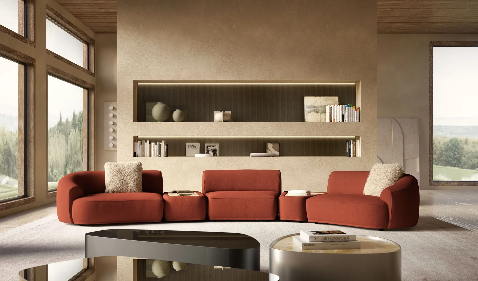 Sculptural accent chair in cream